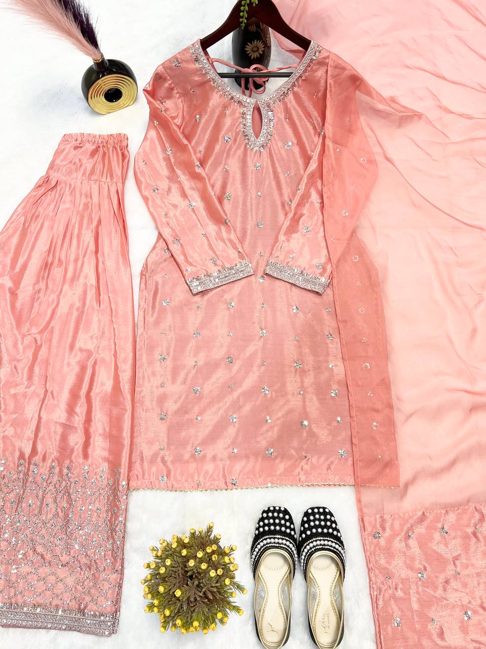 Modern Coral Silver-Trimmed Couture